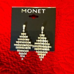 Monet Silver Tone Chandelier Drop Earrings